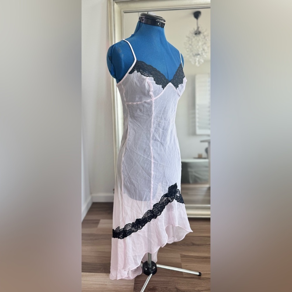 Frederick’s of hollywood sheer pink lace lingerie mermaid hi low slip dress